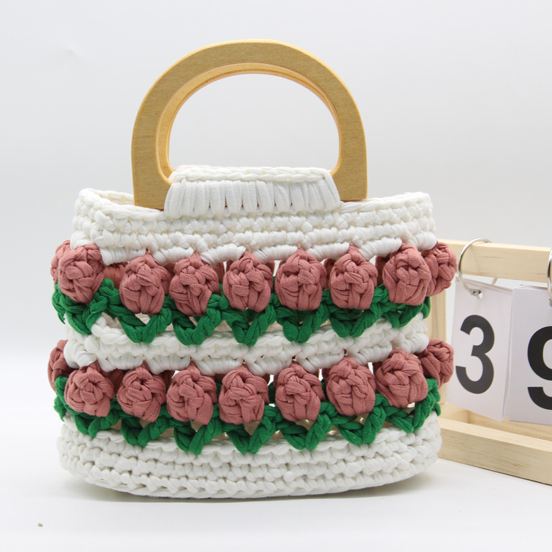Línea de tela de bricolaje tejida a mano Bolso de tulipán Bolso de material Bolso para novias generosas y dulces