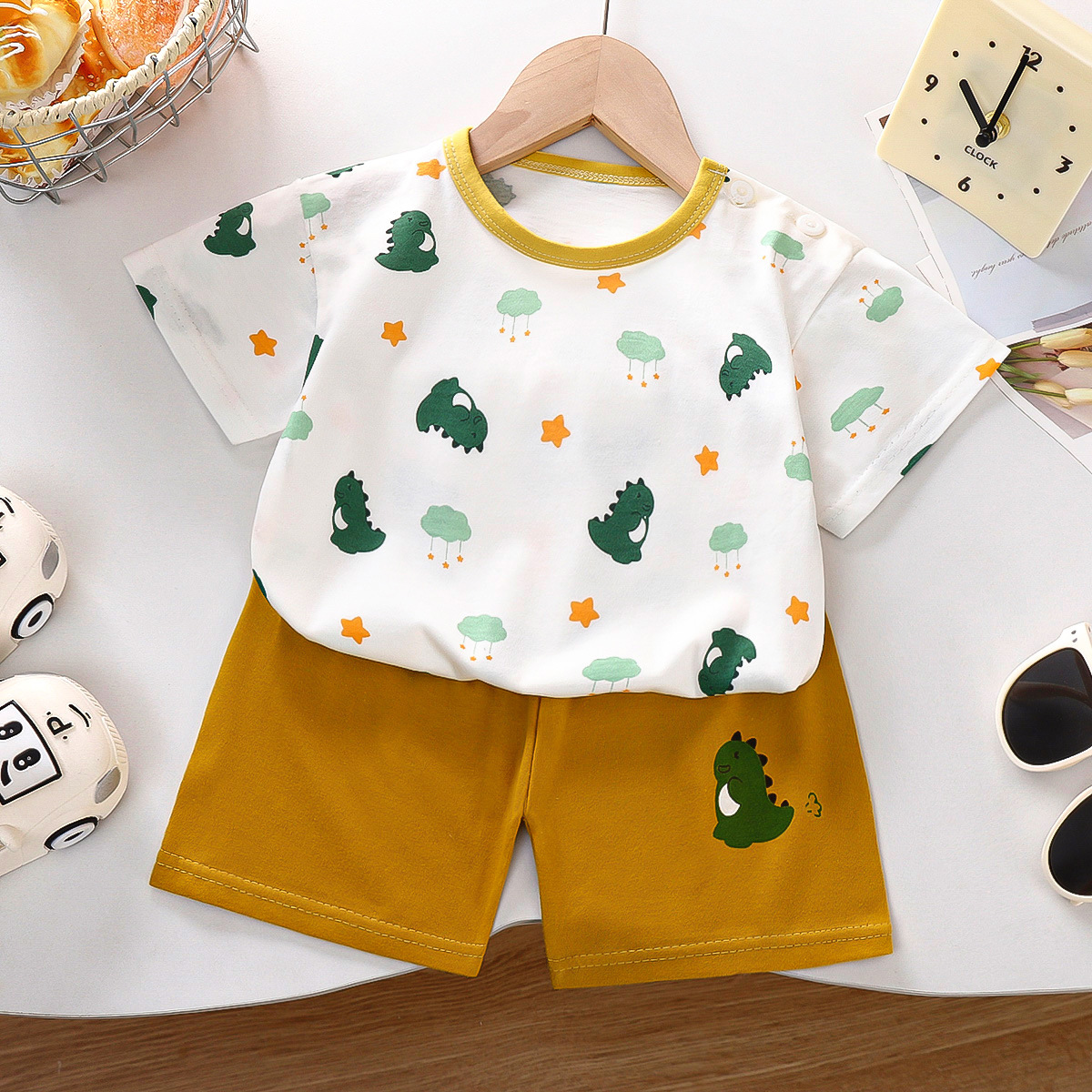 Set de mangas cortas para niños algodón verano nuevo estilo coreano pantalones cortos para niños delgados ropa de verano para niñas
