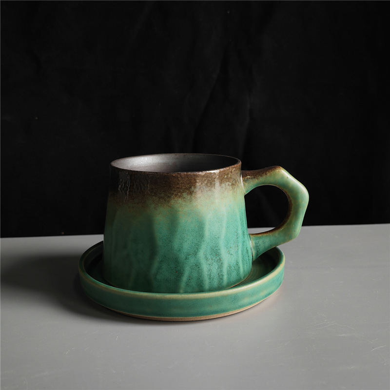 Estilo japonés vintage de cerámica taza de café y platillo traje creativo regalo taza de té de la tarde taza de café de gres