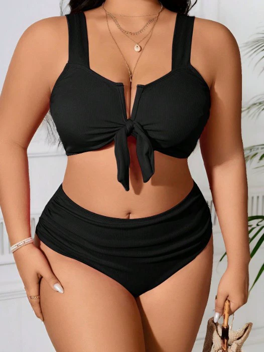 Цветные брюки, комплект, купальник, plus size, V-образный вырез