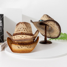 跨境外贸亚马逊2025新款夏天镂空西部牛仔草帽户外出游遮阳帽子女