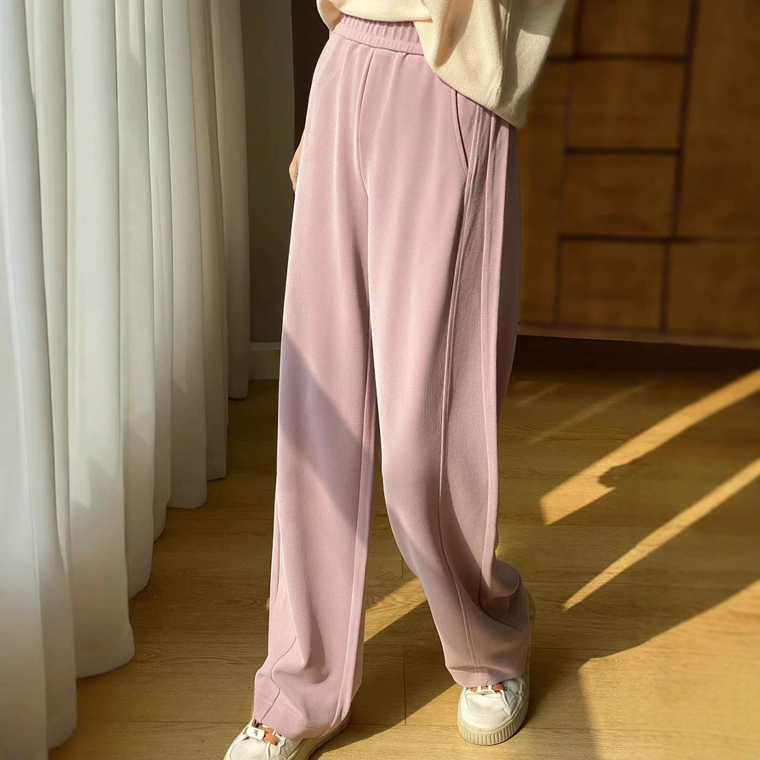 Модаль хлопчатобумажные прямые повседневные брюки розовые стискивающие брюки с тонким весенним и осенним воздухом