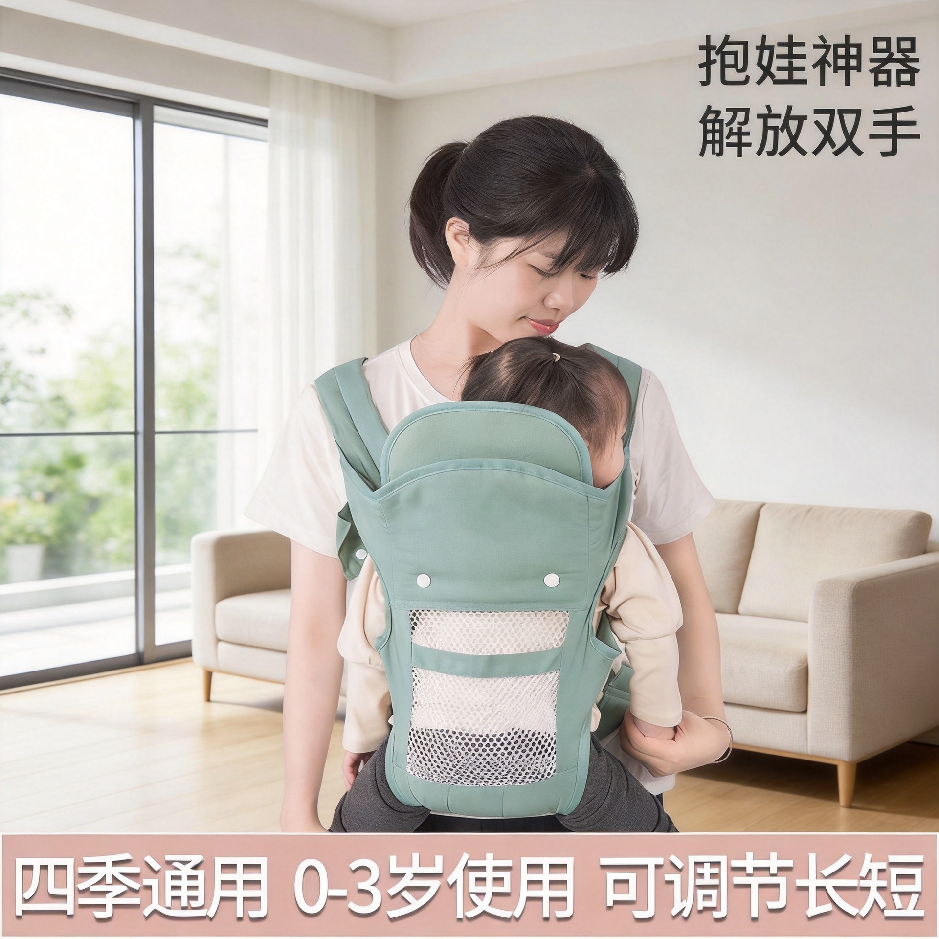 Baby Carrier with Waist Stool, Front-Carrying Style, Single-Shoulder and Double-Shoulder Dual-Use, Breathable Mesh, Baby-Carrying Magic Device That Frees Your Hands