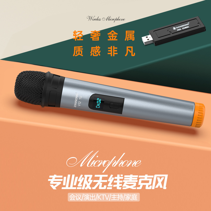 Wireless Microphone V12 Speaker Amplifier Computer SLR USB Handheld Microphone with Display Cross-border Supply