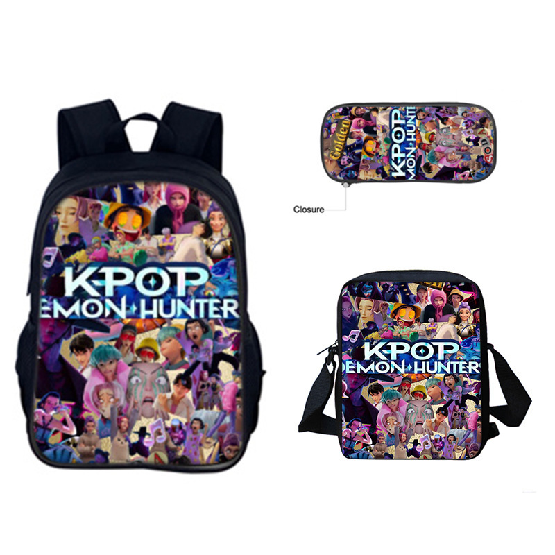 跨境新品Huntrix Kpop印花周边背包猎魔女团中小学生挎包笔袋套装|undefined