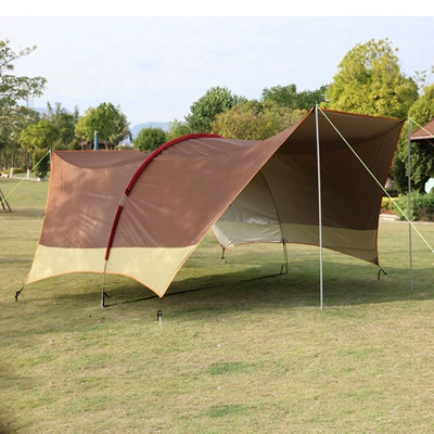 Outdoor Hobie Canopy Tent Thickened Silver-coated Multi-person Camping Camping Barbecue Awning Pergola Sun Protection and Rain Protection (Çadırlar) - coffee-with-khaki-5-8-people
