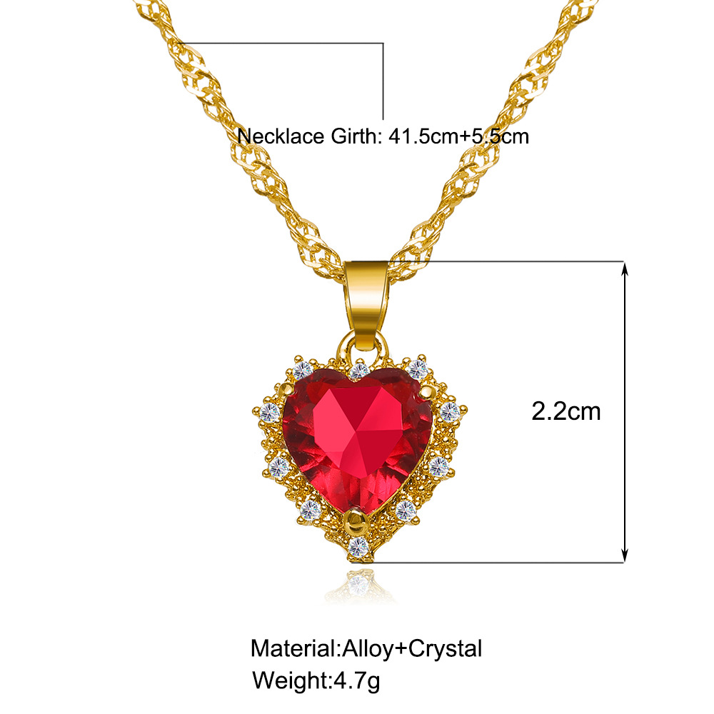 Fashion heart-shaped crystal zircon single-layer multi-color alloy necklace