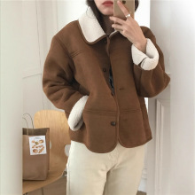 实拍2025年冬季新款韩版美式复古鹿皮绒羊羔毛保暖长袖外套女装