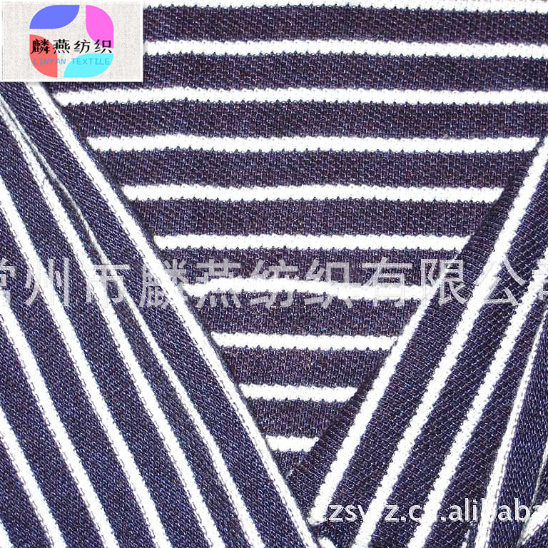 【厂家直销】#LY-K2032夏款牛仔蓝白条纹珠地网眼布T恤潮品针织布