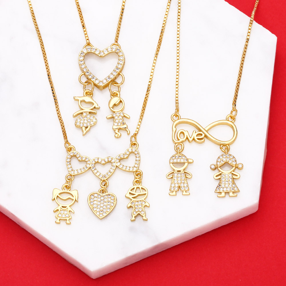 Cartoon Puppet Heart Zircon Couple Copper Gold-plated Inlaid Zircon Necklace display picture 3