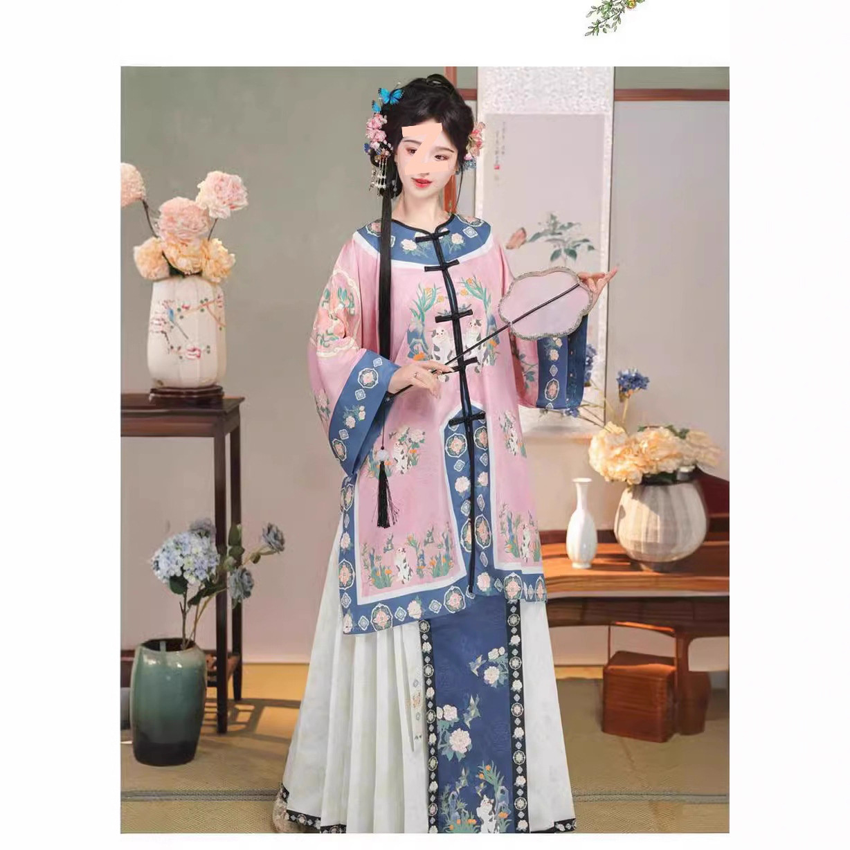 新款清汉服女对襟圆领复古风民族服装清代宫廷装套装日常拍照古装