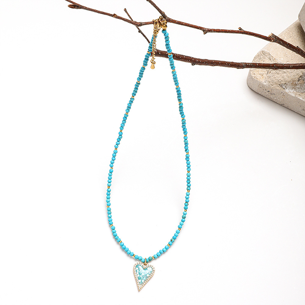 20g Weight Necklace Classification 1 Piece Quantity Travel Occasion Alloy, Agate Material Heart Shape Pattern Women's Gender Beaded Design Ethnic Style, Bohemian Style Ethnic Style Bohemian Heart Shape Alloy Agate Necklace In Bulk 9
