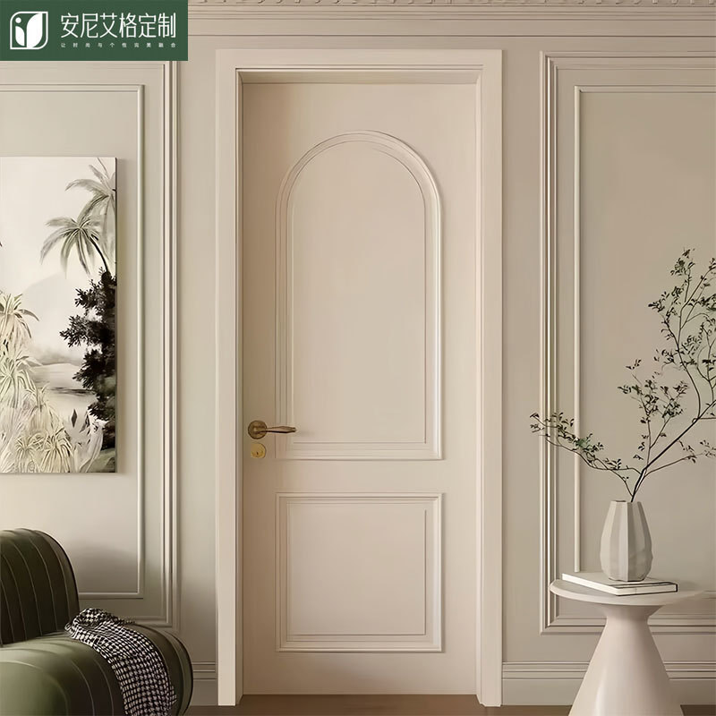 Free Color Customization French-Style Wooden Bedroom Door, Complete Package Including Installation, Indoor Door, Solid Wood Lacquered Door, Soundproof Swing Door