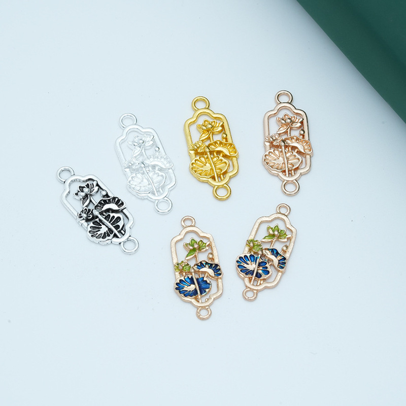 Alloy electrophoresis high-protection dripping oil double hanging lotus lotus leaf tag diy ancient style hanfu cheongsam step shake chopsticks accessories