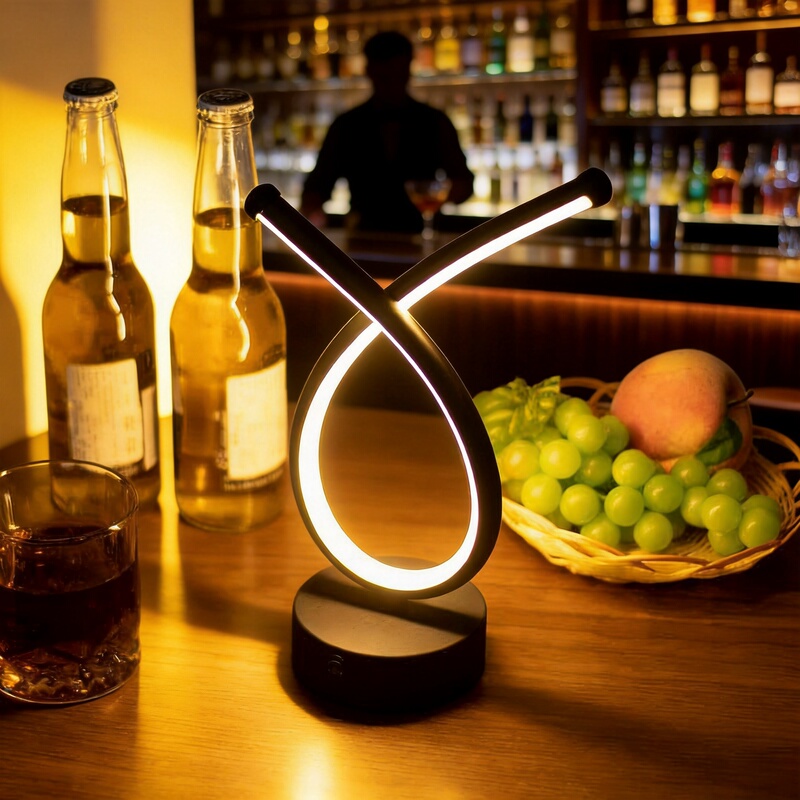 Creative Cross Curve Led Table Lamp Touch Dimming Rechargeable Cordless Lamp Bar Restaurant Bedroom Atmosphere Decorative Light