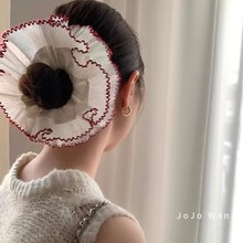 双层蕾丝镂空发圈公主大号头花女发绳红色边芭蕾风头绳发饰女