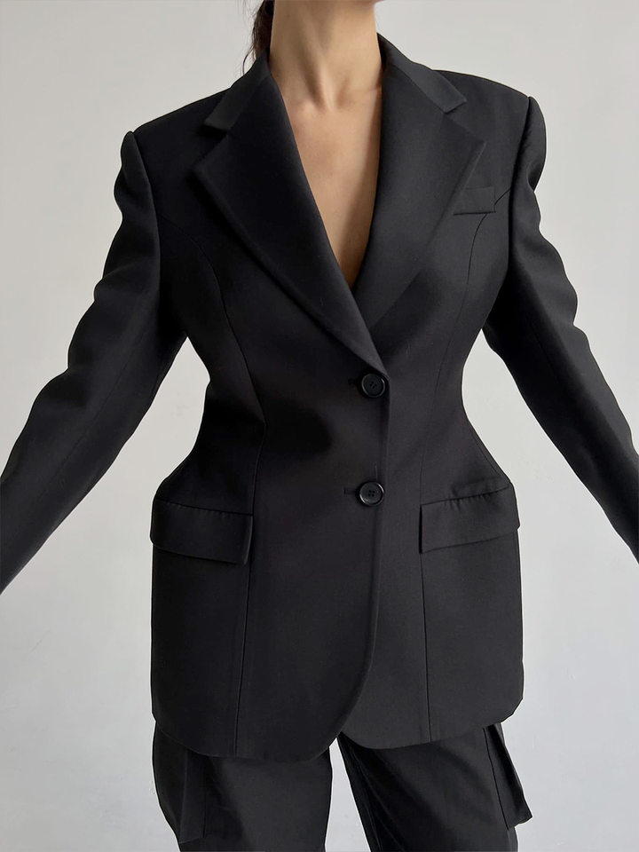 Áo vest nữ cổ chữ V dáng ôm eo tôn dáng, tay dài, phong cách công sở — Màu trắng, Màu đen, Màu đỏ rượu, màu nâu nhạt chi tiết 38