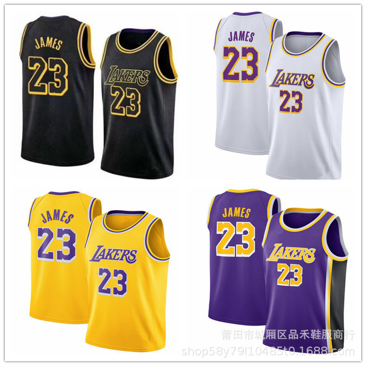 2020 New Lebron James Lakers Jersey No. 23 Retro Edition New Embroidered Jersey Yellow Purple