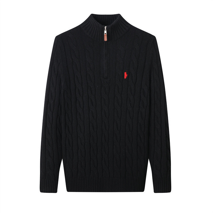 Sweater half zip black with red label