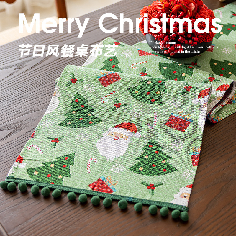 クリスマス新作レッドテーブルフラッグサンタクロースタッセルボール洋食雰囲気アレンジメントロングクロスサイドキャビネットテーブルフラッグクロス|undefined