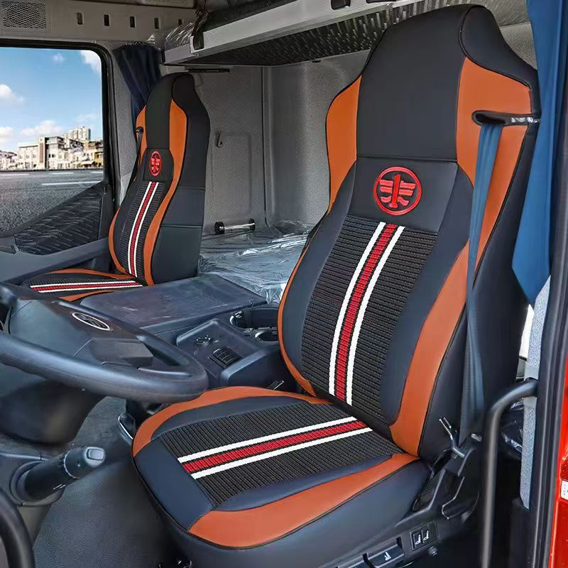Seat cushion, seat cover: Jiefang FAW J6P JH6 - upgraded-striped-ice-silk-black-brown-separate-driver-seat-piece