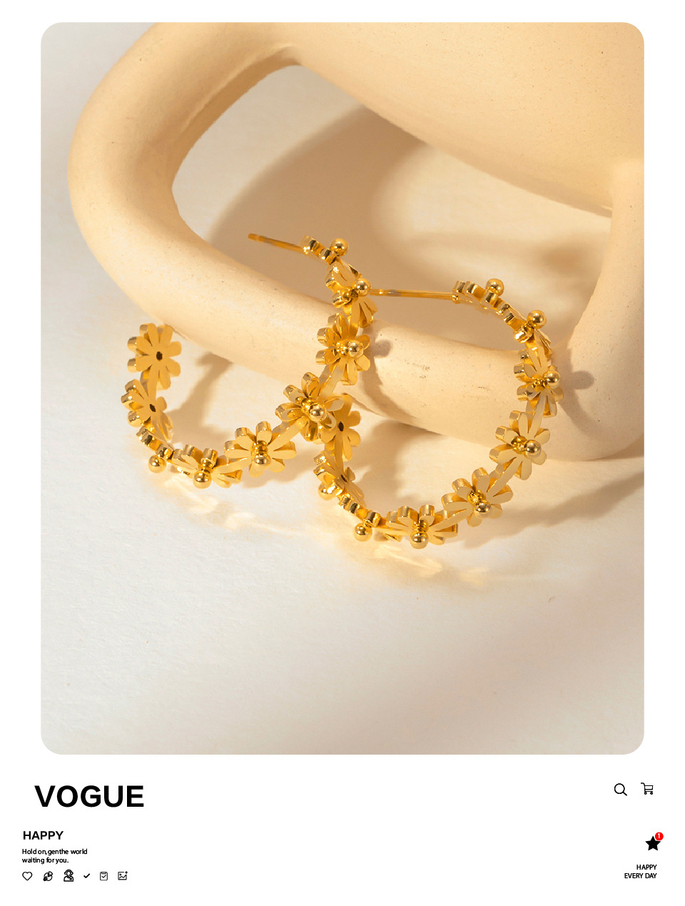 Sweet Flower Stainless Steel Gold Plated Earrings 1 Pair