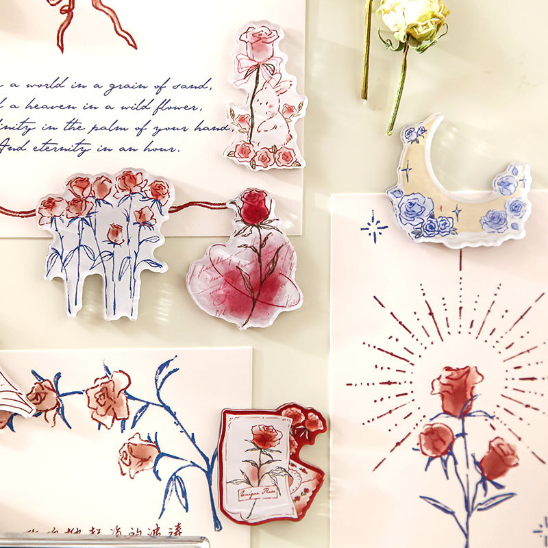 Papel Sr. acrílico pegatinas de refrigerador nombre de la serie de rosas temáticas de rosas adsorción especial pegatinas decorativas de refrigerador