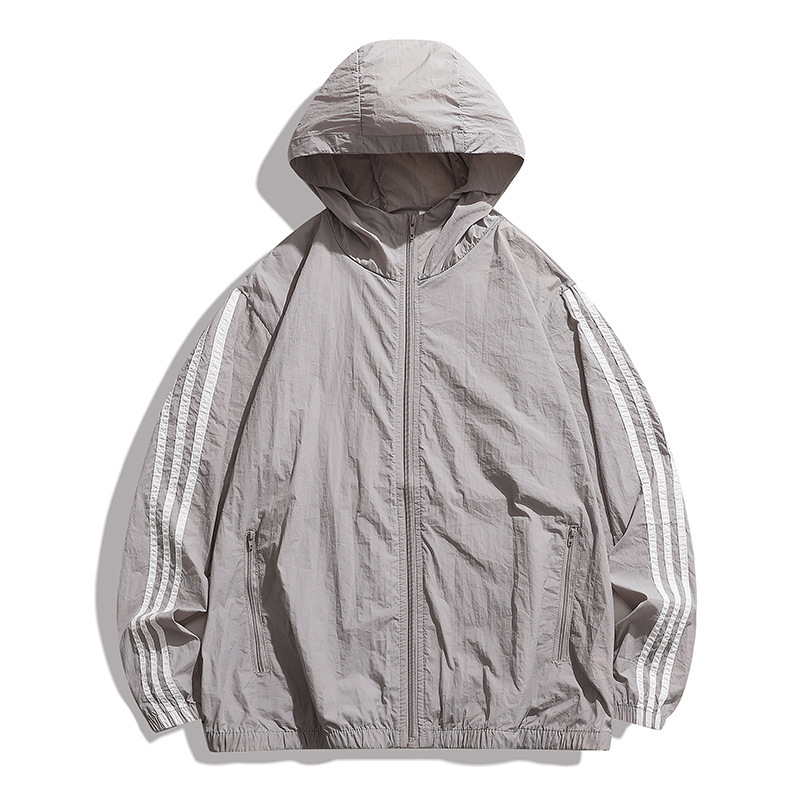 夏 3 ストライプアイスシルク日焼け防止服男性用新しい抗 UV 薄型通気性皮膚服屋外日焼け防止服男性用|undefined