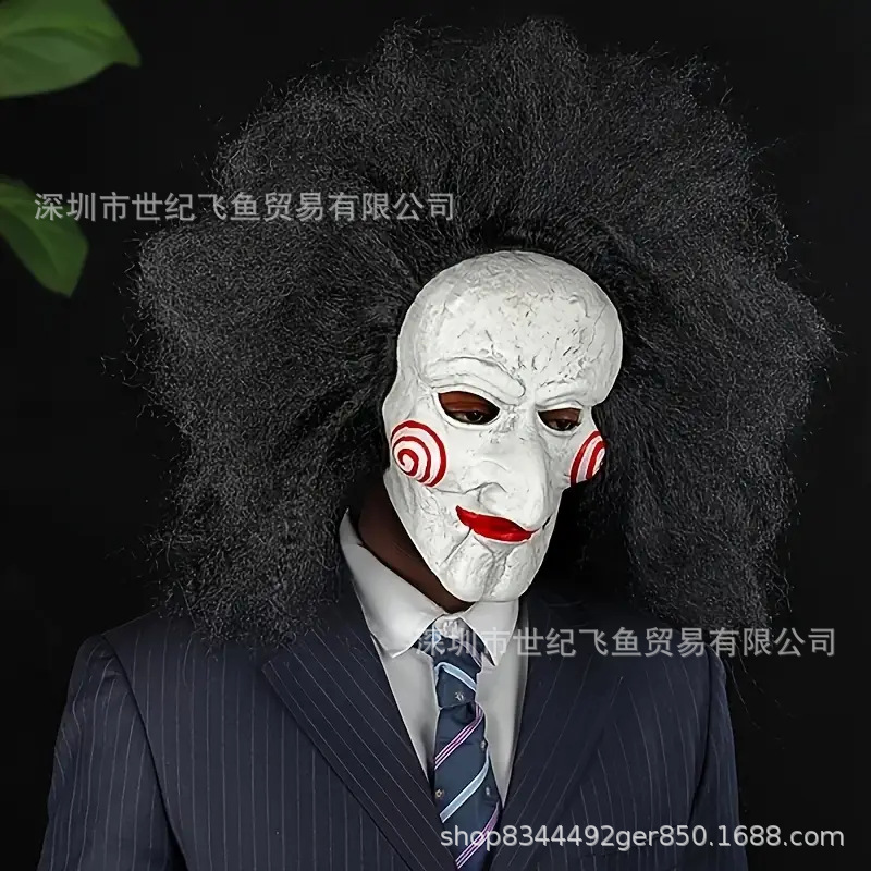 Billy Máscara Casco Horror con peluca Juegos de rol de Halloween Disfraces Accesorios Anime Chainsaw Máscara de hombre