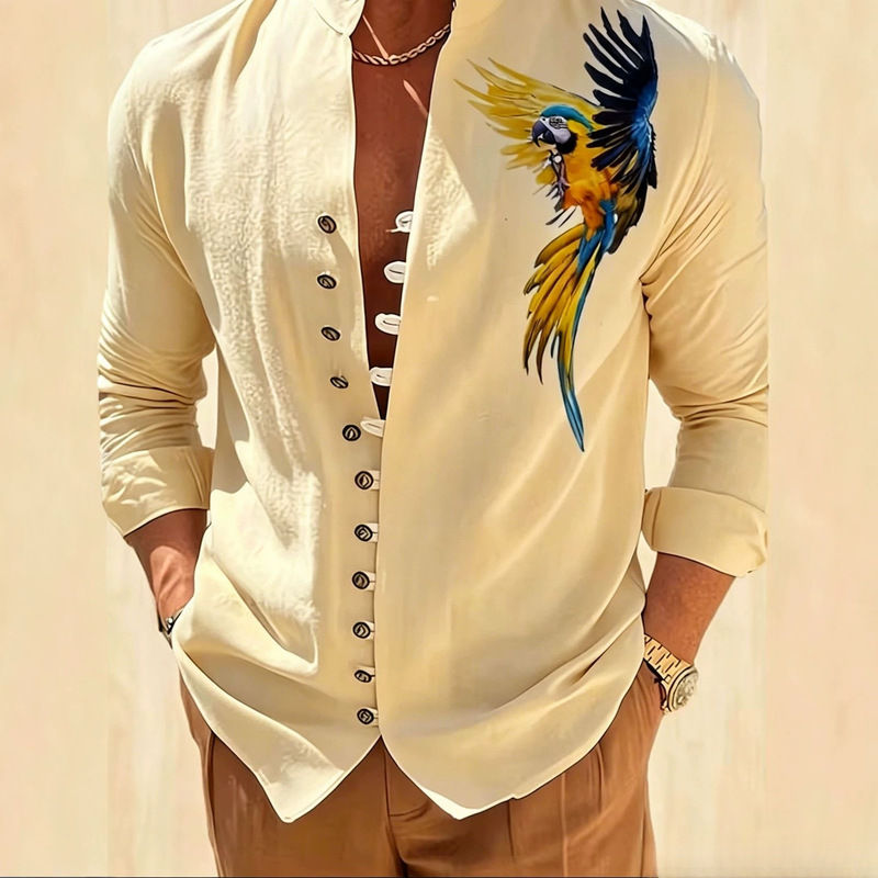 2026 European and American Cross-Border Spring and Autumn New Men's Shirts with Chinese Style Patterns, Long-Sleeved Shirts with Buttons, Custom Wholesale for Foreign Trade 2026 European and American Cross-Border Spring and Autumn New Men's Shirts with Chinese Style Patterns, Long-Sleeved Shirts with Buttons, Custom Wholesale for Foreign Trade
