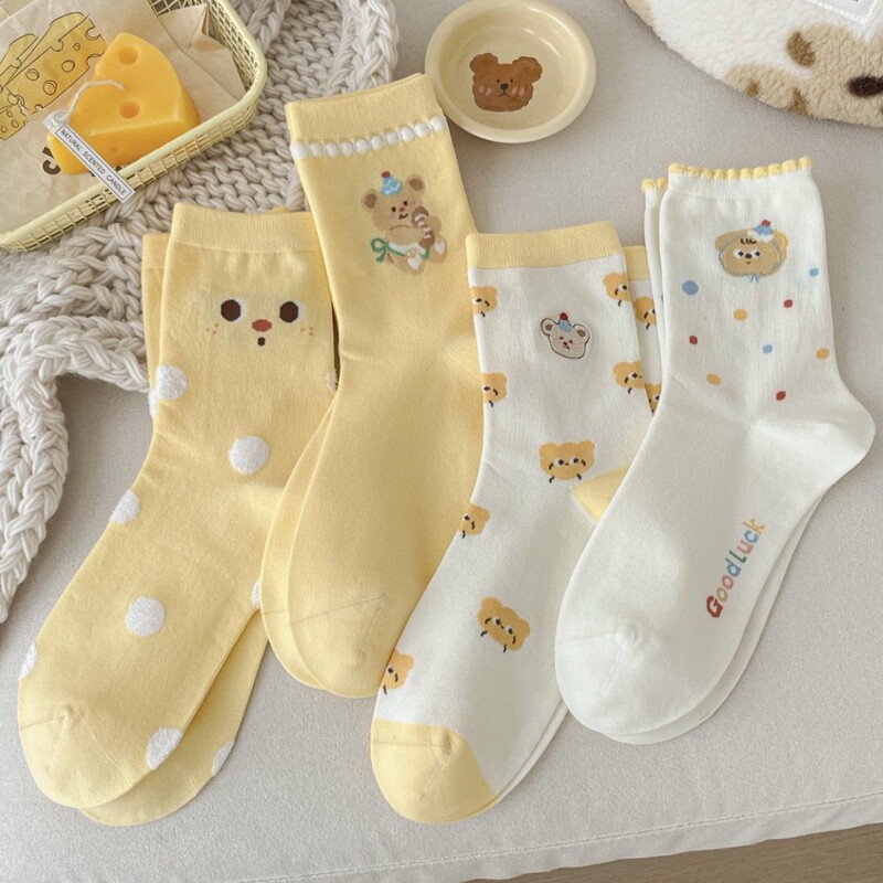 Cute Butter Cartoon Bear Mid-Calf Socks for Women, College Style, Seamless, Comfortable and Breathable Student Socks 519 Cute Butter Cartoon Bear Mid-Calf Socks for Women, College Style, Seamless, Comfortable and Breathable Student Socks 519
