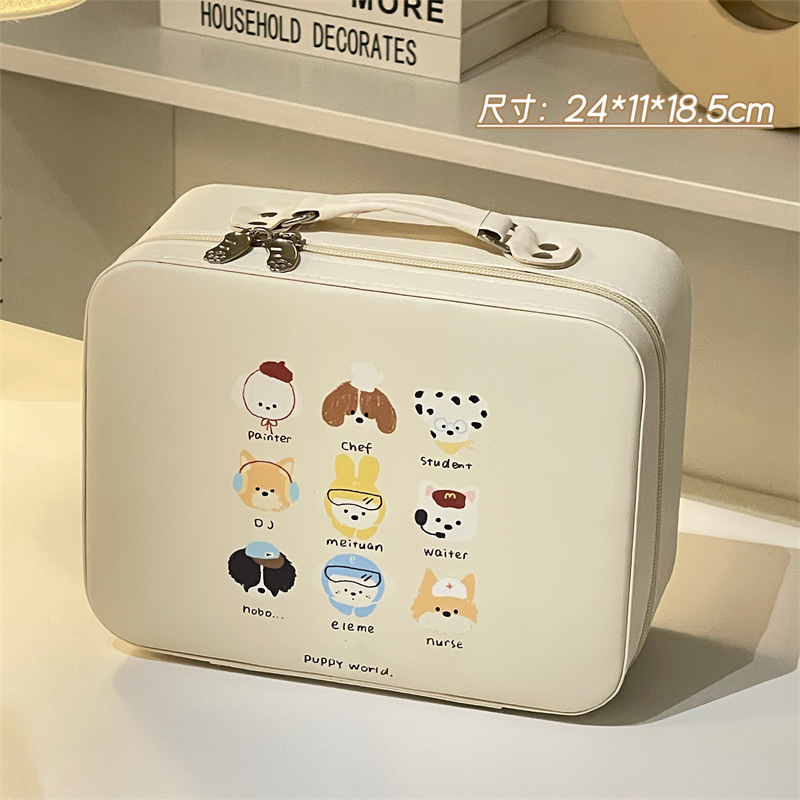 2024新型オリジナル子犬猫化粧バッグ携帯大容量スーツケース鏡付き化粧品収納ボックス|undefined