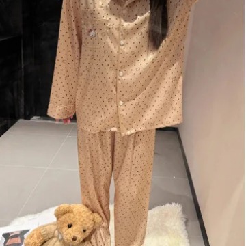hot sale跨境外贸睡衣女春秋提花冰丝网红跨境ins长袖韩版家居服