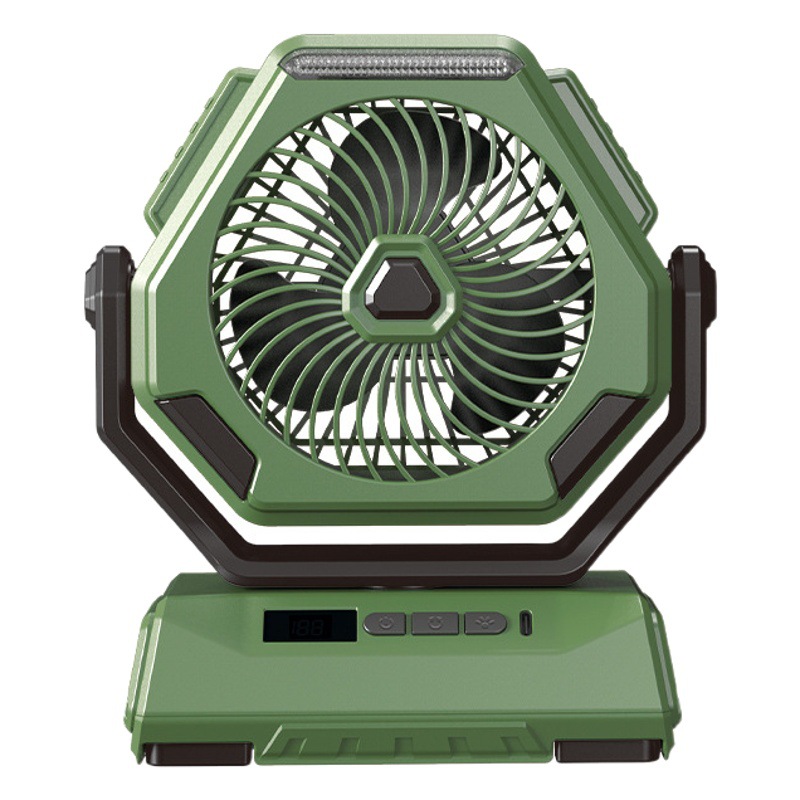 Cross-Border 2026 New Model 100-Speed High-Speed Oscillating Outdoor Fan 6inch with Lighting, Digital Display, Large Capacity Camping Fan