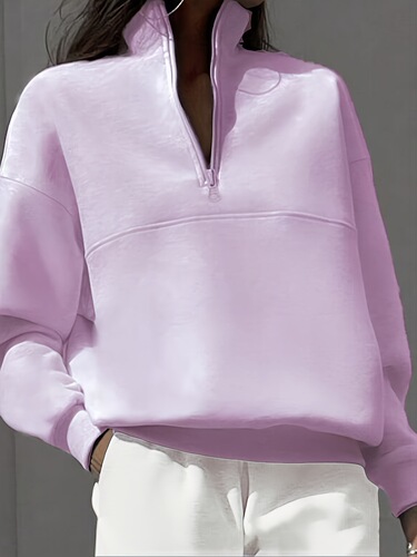Women's Casual Light Purple Half Zip Sweatshirt Long