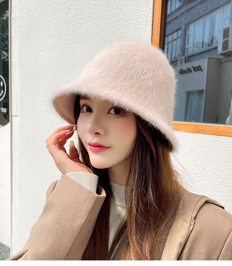 Cappello a secchiello in maglia donna in pelo di coniglio caldo_voghion.com