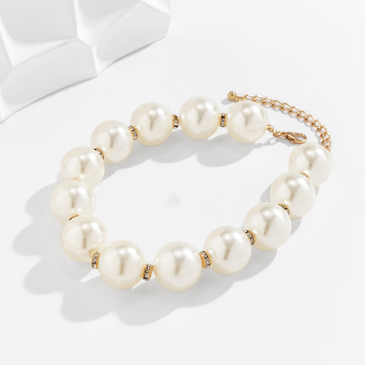 Fashion Round Alloy Choker Pearl Plating Inlay Rhinestones Pearl Necklaces