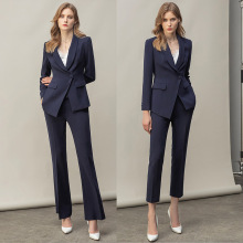 藏青色职业装西装阔腿裤套装女2024秋冬新款经理商西服套装面试