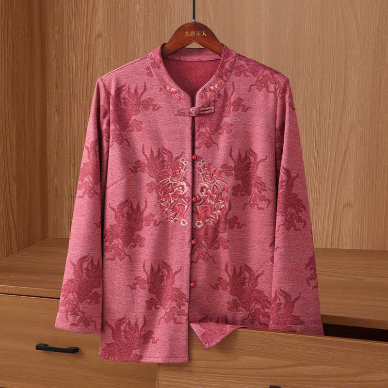 中老年人秋装外套女奶奶衣服2025新款长袖中式衬衫妈妈套装薄立领|undefined