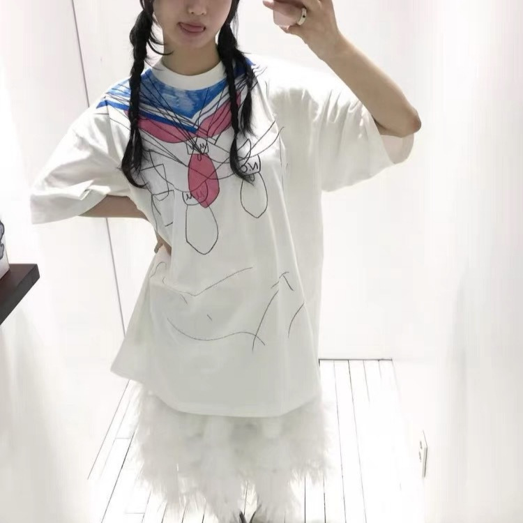 スポット韓国ニッチトレンディブランドソフトかわいいセーラー襟ガールかわいい漫画プリント落書き半袖Tシャツレディーストップス|undefined