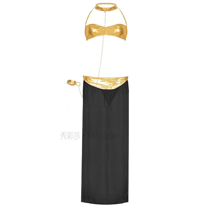 Black Mesh Babydoll Lingerie Set with Bra, Mini Skirt and Lead — detail image 27