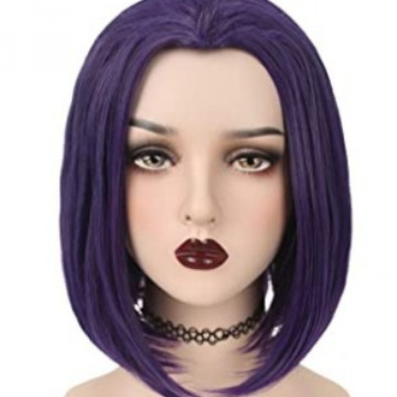 Raven, Rachel Rose, X-Men Anime Character, Wig with Purple Short Hair and a Beauty Bang