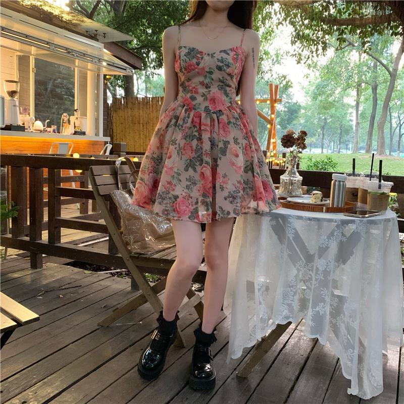 Floral Print Sundress High Waisted a Line Skirt French Inspired Petite Women Fairy like Style Perfect for Spring And Summer_ecoleips.com