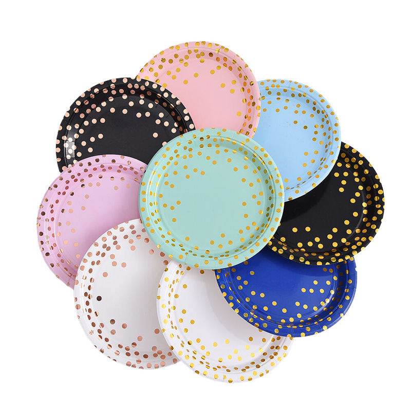 Gold-Stamped Small Dot Disposable Plates for Parties, Gatherings, Camping, Tableware, Venue Decoration, Paper Plates, Eco-Friendly and Biodegradable