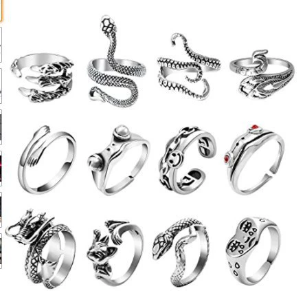 Retro Adjustable Ring Set, Punk Style, Alloy Electroplated, 16-Piece Mix (Adjustable)