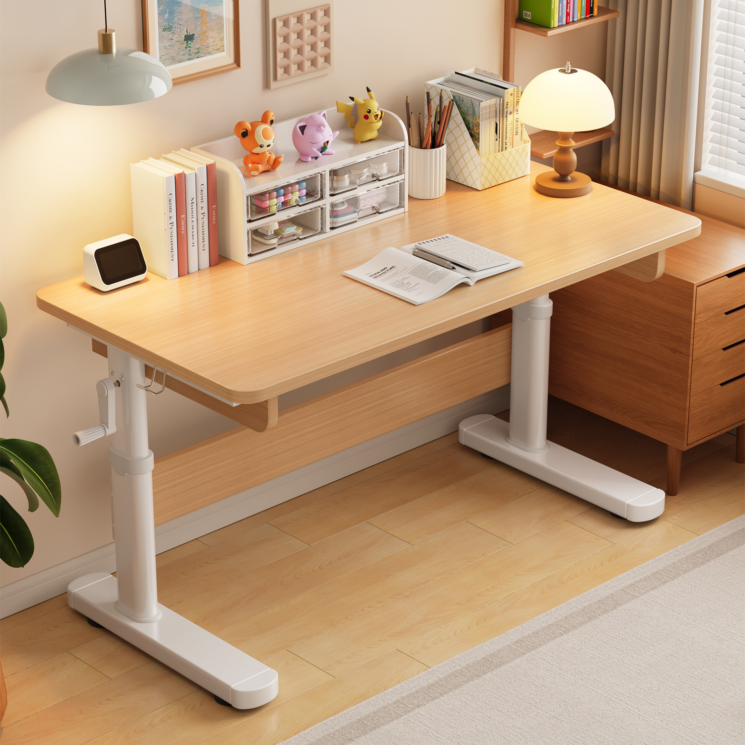 Study Table Children's Desk and Chair Set Solid Wood Double Writing Table Primary School Student Home Homework Table Lifting Computer Table