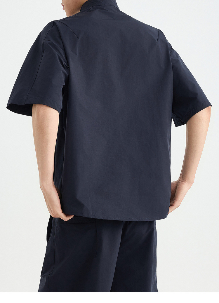 Bộ đồ thể thao nam 2 mảnh áo sơ mi cổ đứng không nút phối quần short — Quần Short Màu Xanh Đen (91680) chi tiết 29