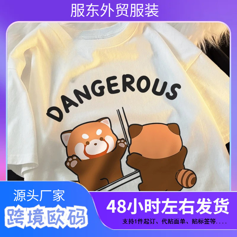 Sisters Look at Raccoon in the Mirror T-Shirt Casual Breathable Streetwear Hip Hop Tops Cool Female Tee Shirt