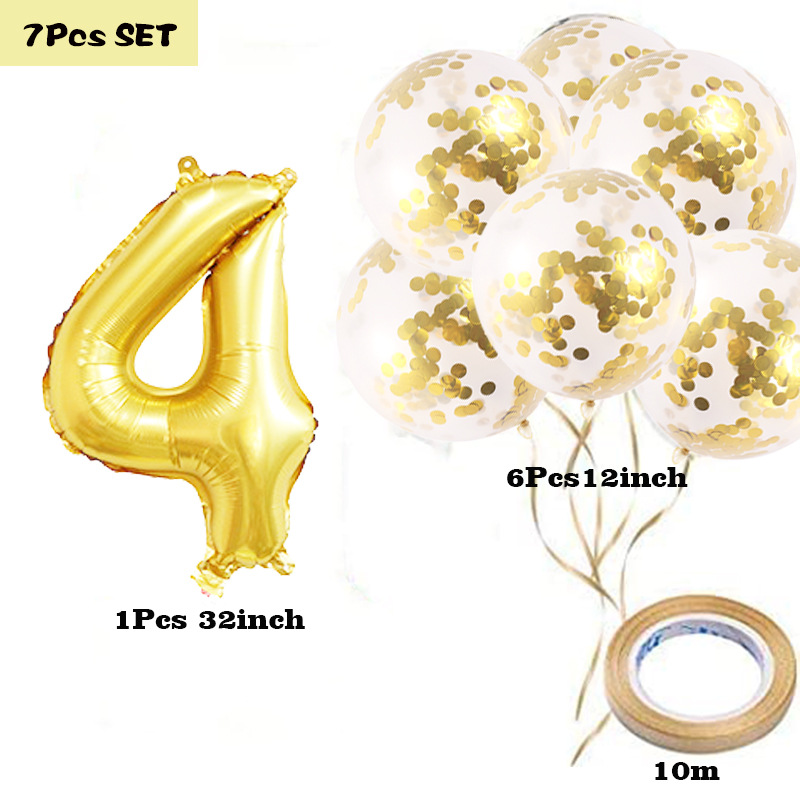 Globo de lentejuelas de confeti de 12 pulgadas Globo digital de papel de aluminio de 32 pulgadas Oro 0123456789 decoración de la fiesta de cumpleaños