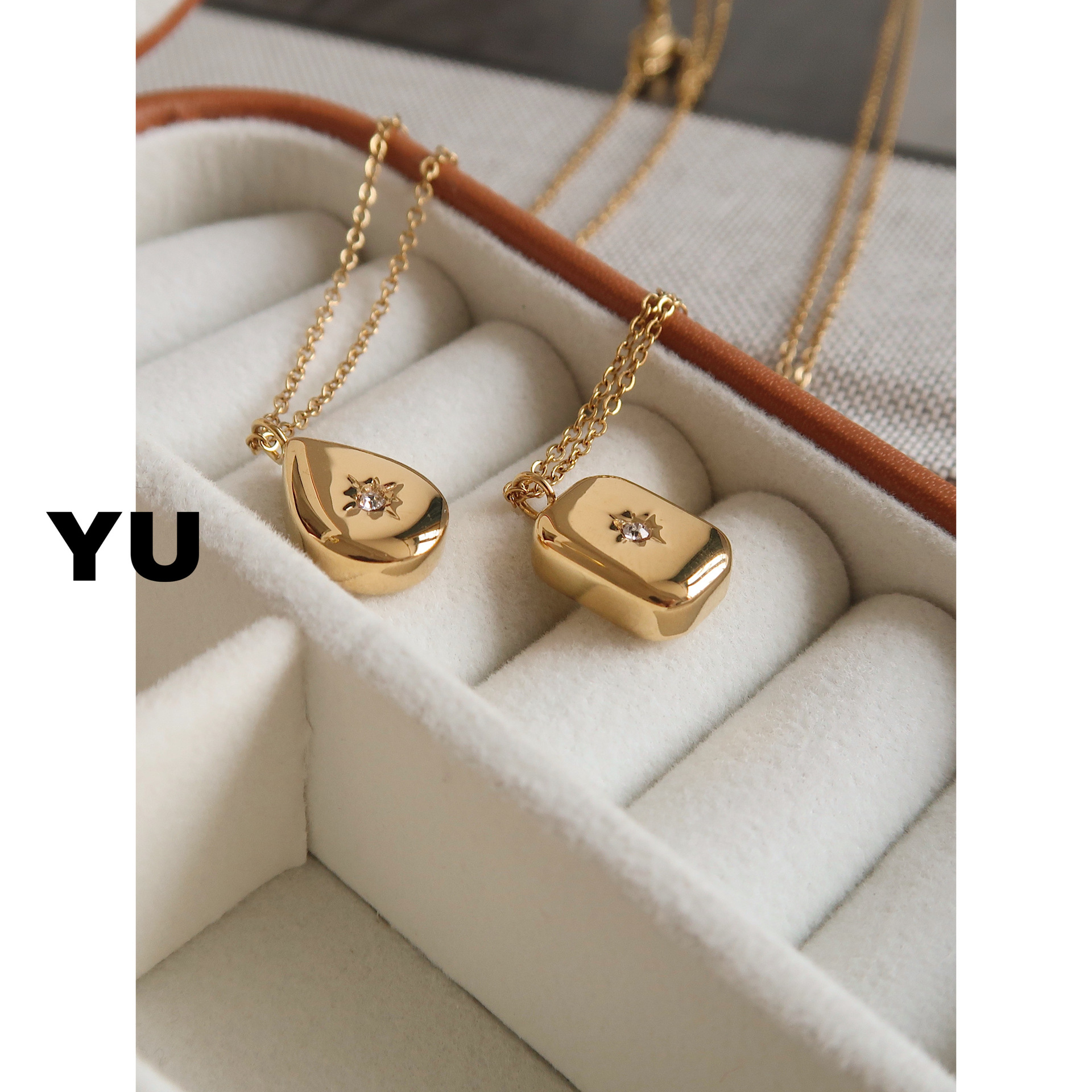 cable chain Chain Type Daily Occasion Simple Style Square Star Water Droplets Titanium Steel Plating Inlay Rhinestones Pendant Necklace